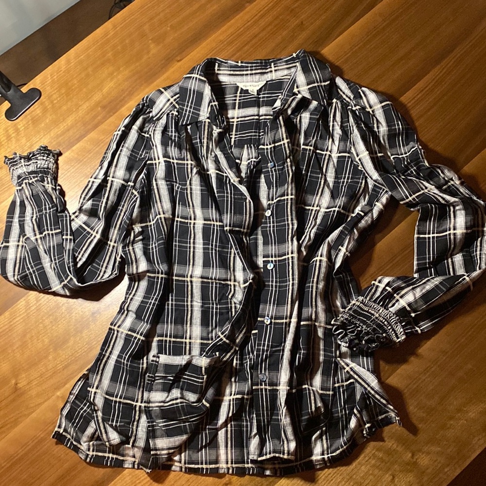Black Flannel Long Sleeve Blouse